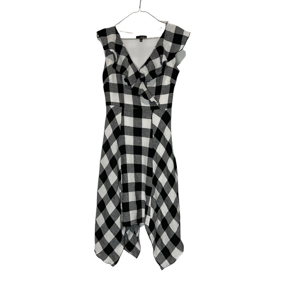 Sangria Buffalo Plaid Hankerchief Hem Midi Dress Black White Size 2